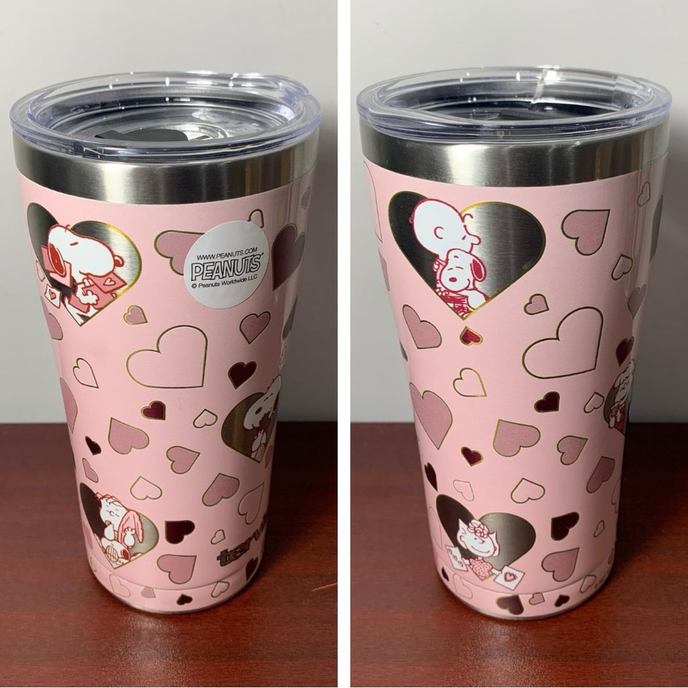 PEANUTS Snoopy Charlie Brown Tervis Tumbler 20oz Stainless Steel Hearts Design
